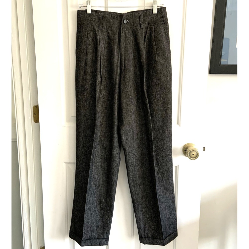 Studio Tokyo Linen Blend black Trouser Jeans Pleated and cuffed sz 1 appro 29x29